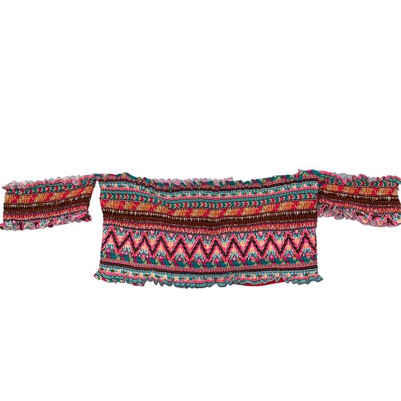 Body Glove Bliss Off The Shoulder Smocked Southwestern Print Bikini Top Size L - Picture 4 of 13